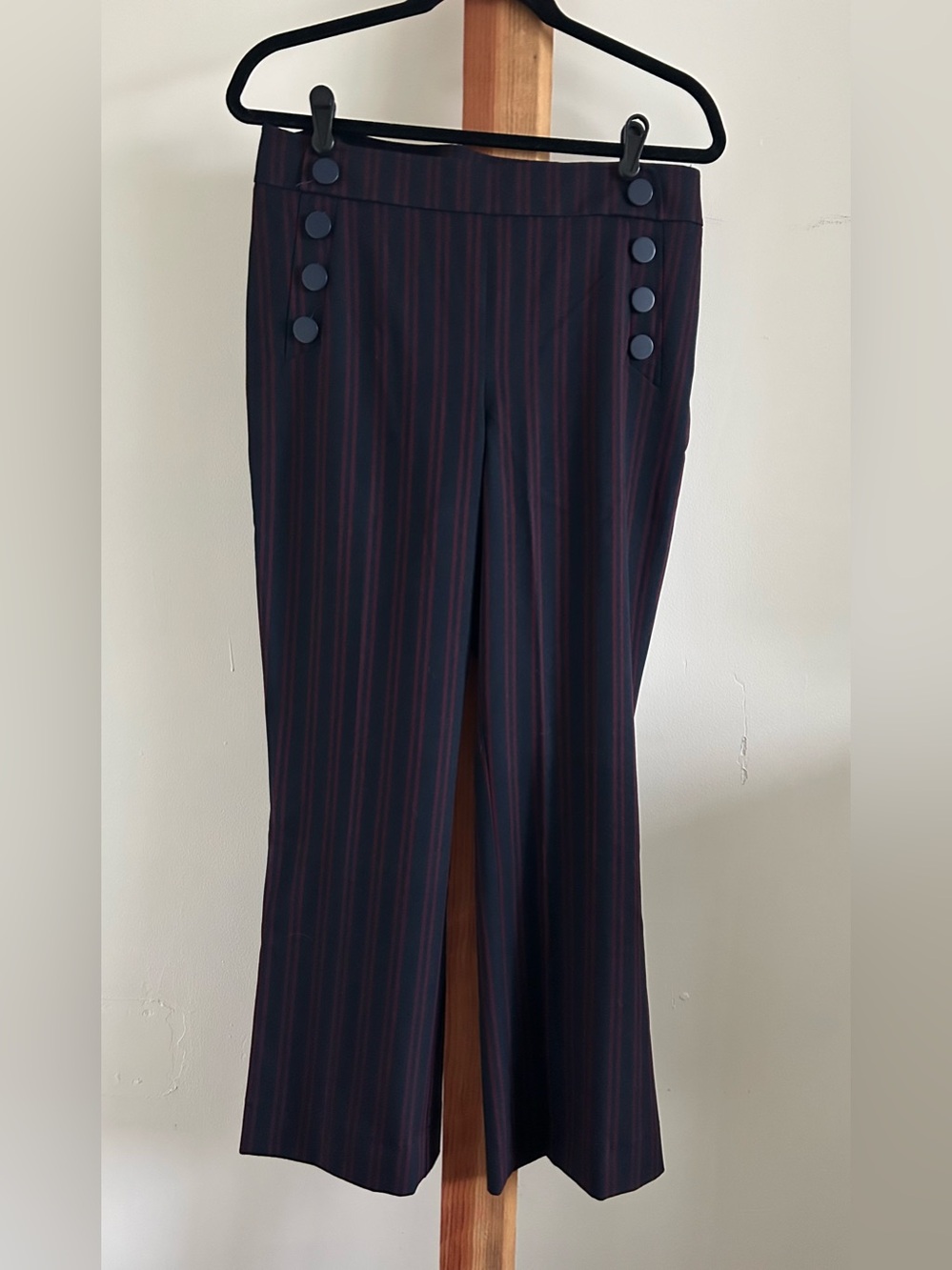 LOFT Navy Pinstripe Sailor-Button Trousers